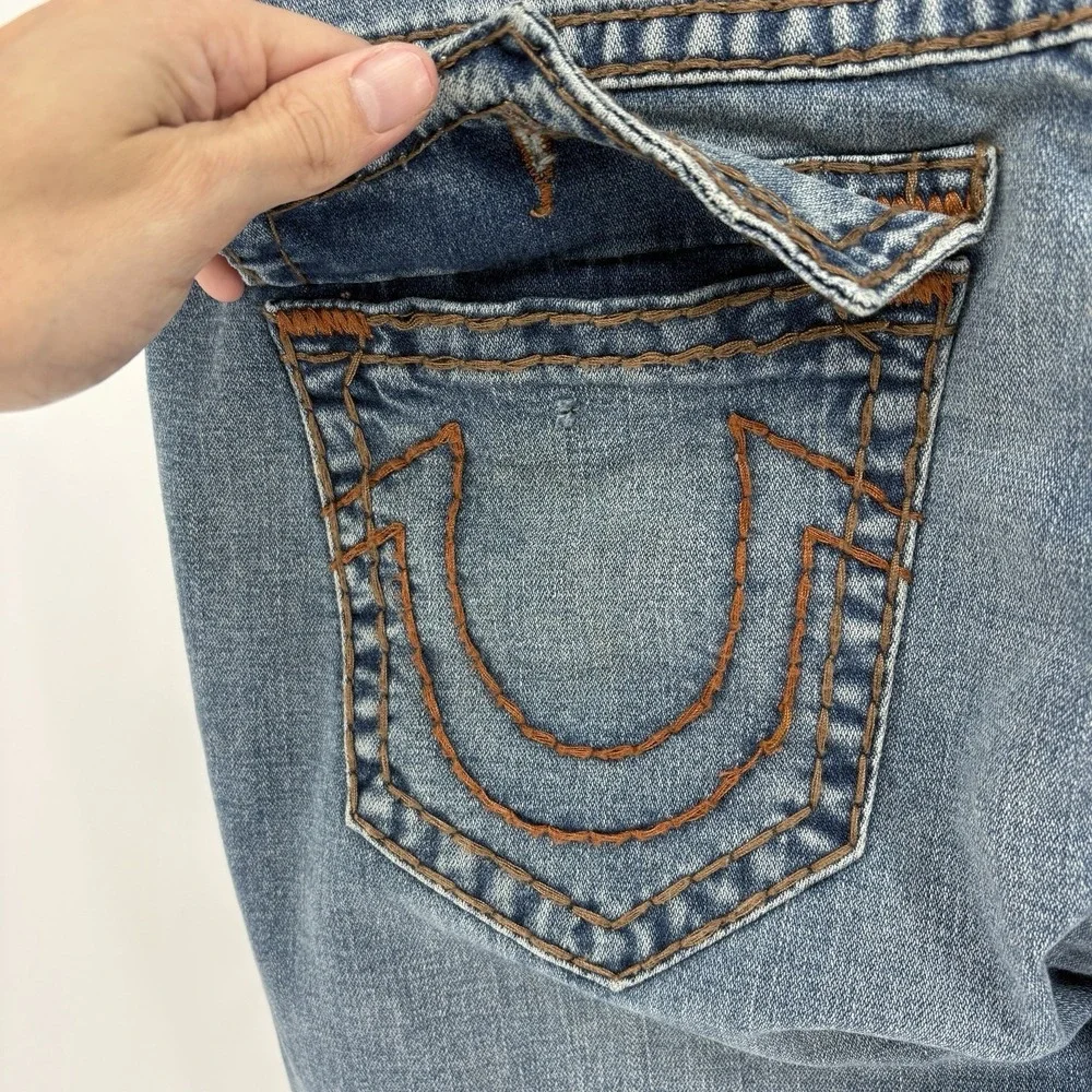 True Religion Rocco Relaxed Skinny Jeans 36X34 Thick Stitch Big T Flap Pocket